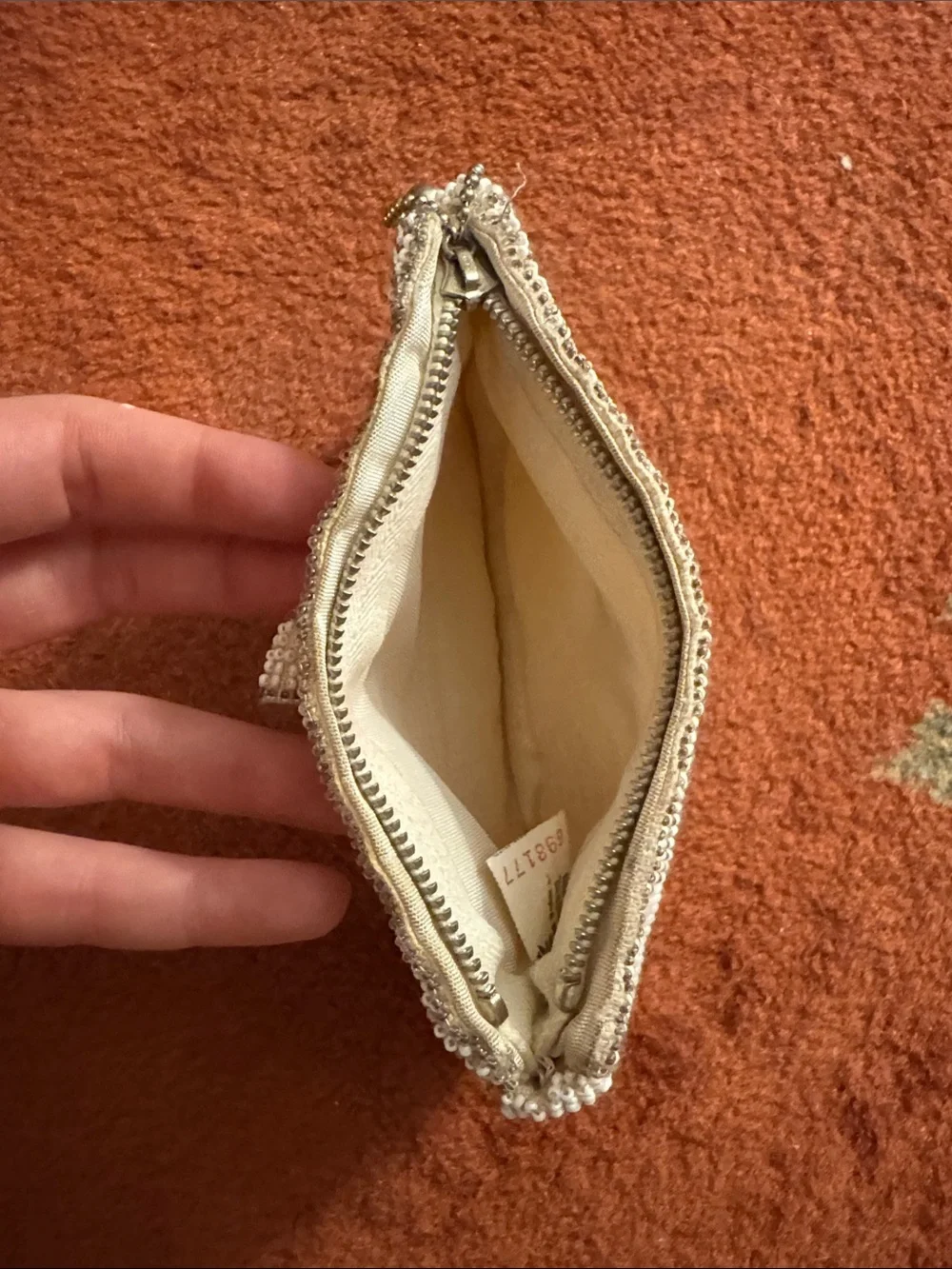 1930s Art Deco Beaded Ivory Evening Clutch with Silver Accents